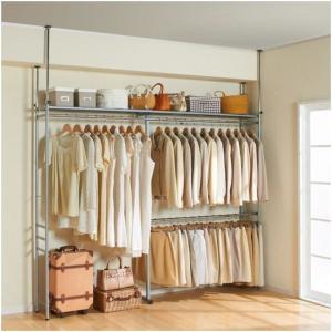 ワードローブ 突っ張り 伸縮 ハンガーラック 棚 衣類収納 洋服掛け