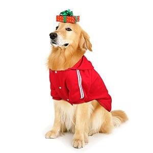 PETLESO 犬用パーカー 秋冬 ペット服 フード付き 犬服 ドッグウェア 中大型犬 レッド-3XL