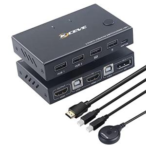 HDMI KVM切替器、DisplayPort + HDMI スイッチ、2入力1出