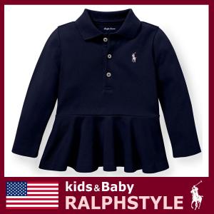 ポロ ラルフローレン 長袖 ポロシャツ 綿 ペプラム クラシックポニー ネイビー 紺 キッズ ガールズ｜ralphstyle