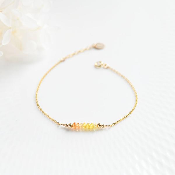 グラデーション イエローサファイア　lucky 7 ブレスレット 9月の誕生石 14KFGF ゴール...