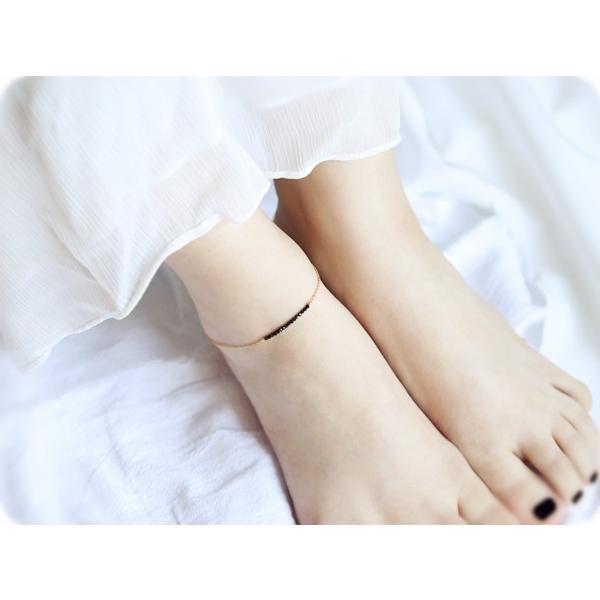 ブラックスピネルのアンクレット 14KGF ゴールドフィルド パワーストーン 天然石 ハンドメイド ...