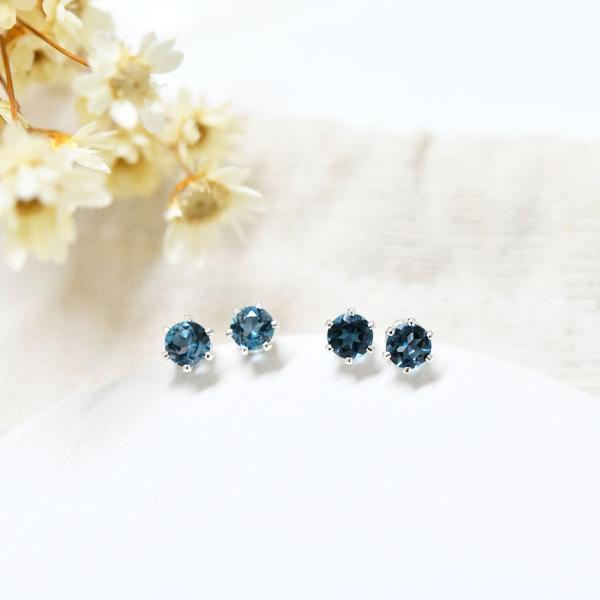 宝石質 ファセットカット ロンドンブルートパーズ 一粒ピアス スタッドピアス 4ｍｍ パワーストーン...