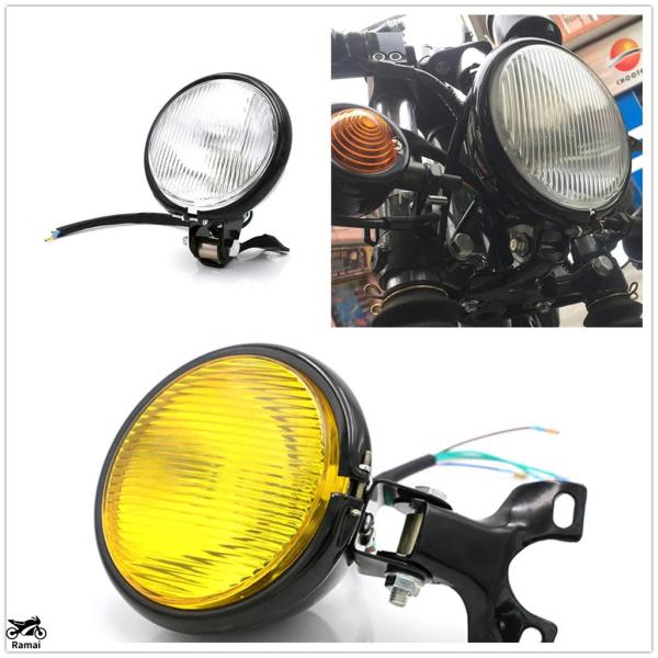 並行輸入品 レトロ アルミ バイク ヘッドライト 12V ブラック ハイ/ロー ビーム バルブ CG...