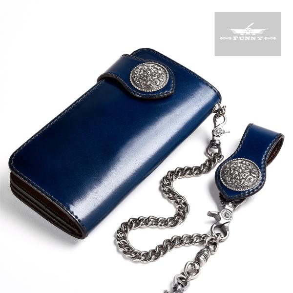 【FUNNY】ライダースウォレット　コードバン ブルー　37mmフラップ　ファニー　ランブル