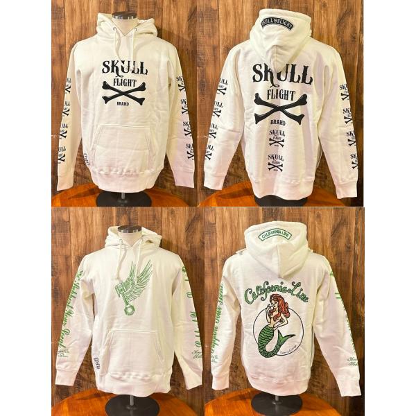 【SKULL FLIGHT】ホワイト　プルパーカー　スカルフライト　カリフォルニアライン　ランブル