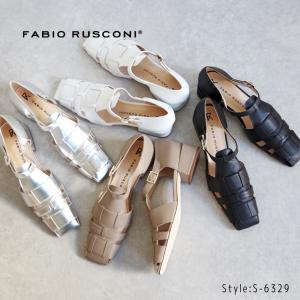 【特典付き】FABIO RUSCONI ファビオ ルスコーニ【6329】ミュール ストラップ グルカサンダル スクエアトゥ ローヒール レザー【2024】｜ramblebyziema