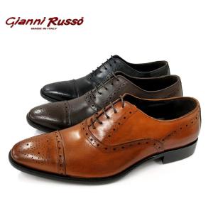 Gianni Russo ジャンニ ルッソメンズ 内羽根 レザー ストレートチップ メダリオン シューズ (913) イタリア製 革靴 紳士靴