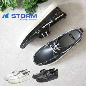 【特典付き】【STORM ストーム】デッキシューズ 【B2385 KEST】 本革 モカシン メンズ スムースレザー ラバーソール カジュアル ホワイト 黒 ネイビー｜ramblebyziema