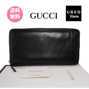 長財布 グッチ GUCCI ラウンドジップ長財布 レザー 黒 シマ  箱白 送料無料 中古 used｜randb-store