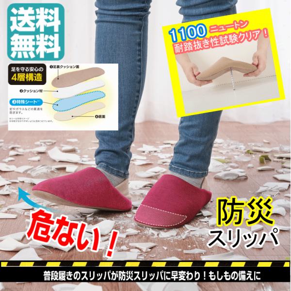 【ポイント5倍】防災スリッパ まもれ〜る 足を守る安心の4層構造 備え 1100ニュートン耐踏抜き性...