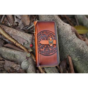 カービング ハンドメイド メンズ 長財布 財布 メンズ 本革 ヌメ革 カービング ハンドメイド メンズ 長財布 財布 メンズ 本革 ヌメ革