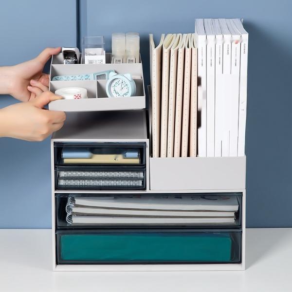 デスクトップ 文房具ケース 引き出し式 多段 A4用紙 書類収納ボックス 小物 収納ケース オフィス...