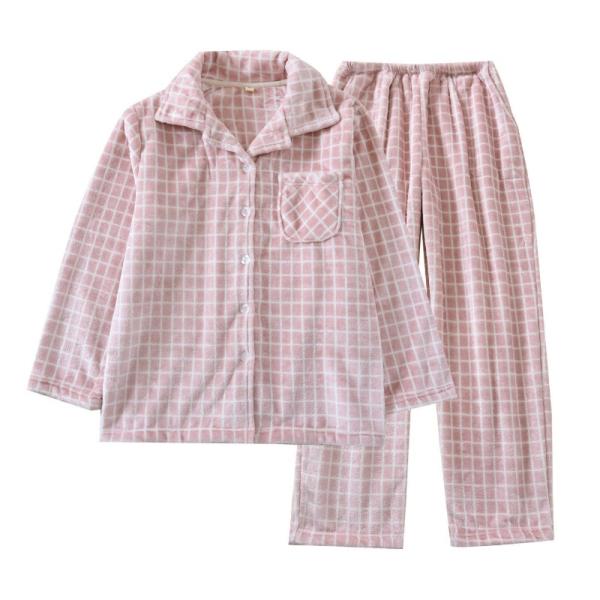 パジャマ 上下セット カップル レディース メンズ 厚手 フランネル もこもこ あったか チェック柄...