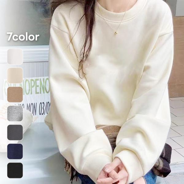 スウェット トレーナー レディース  Tシャツ プルオーバー トップス 薄手 体型カバー 長袖 クル...