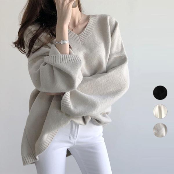 ニット パーカー トップス レディース Vネック ゆったり 体型カバー 長袖 春 秋冬 長袖 無地 ...
