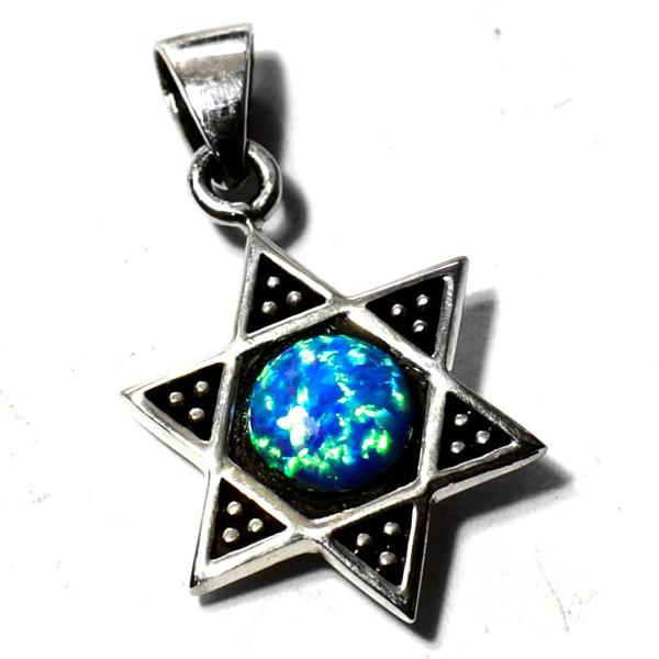 六芒星（ダビデの星）オパール（人工）ブルー シルバー ペンダントトップ ソロモンの印 イスラエル ユ...