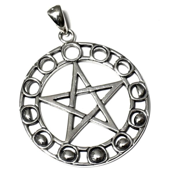 PETER STONE 五芒星（ペンタグラム）＆ムーンフェイズ 高品質シルバー ペンダントトップ｜月...
