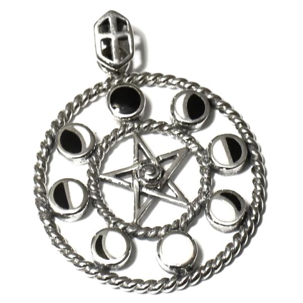 PETER STONE 五芒星（ペンタグラム）＆ムーンフェイズ 高品質シルバー ペンダントトップ｜月...
