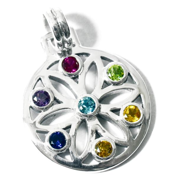 PETER STONE ７チャクラ ロータス パワーストーン 高品質シルバー ペンダントトップ｜フラ...