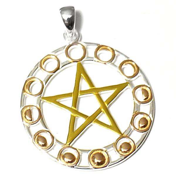 PETER STONE 五芒星（ペンタグラム）＆ムーンフェイズ ピンク＆イエローゴールドコーティング...