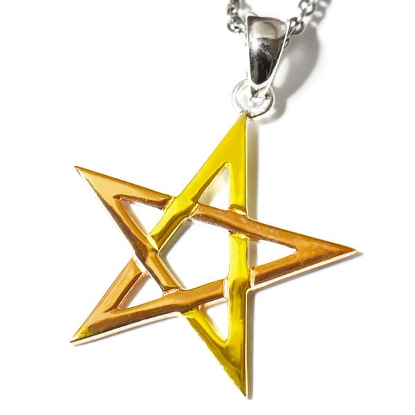 PETER STONE 五芒星（ペンタグラム） ピンク＆イエローゴールドコーティング シルバー ペン...