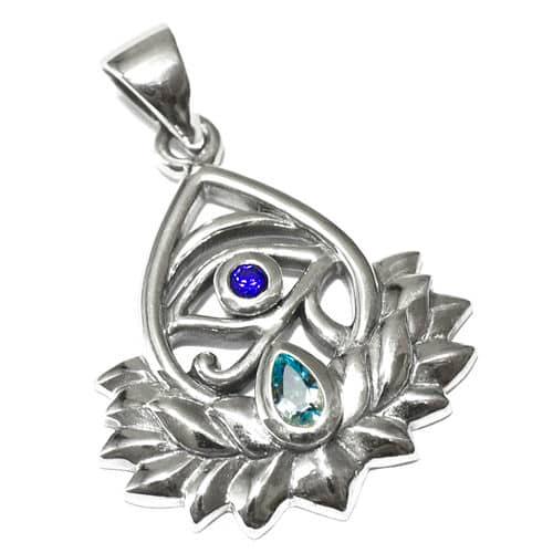 【PETER STONE】ホルスの眼(ウジャト) ロータス（蓮花） ブルートパーズ シルバー ペンダ...