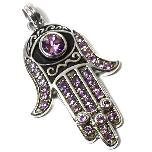 【PETER STONE】ハムサ（ファティマの手） アメジスト 高品質シルバー ペンダントトップ
