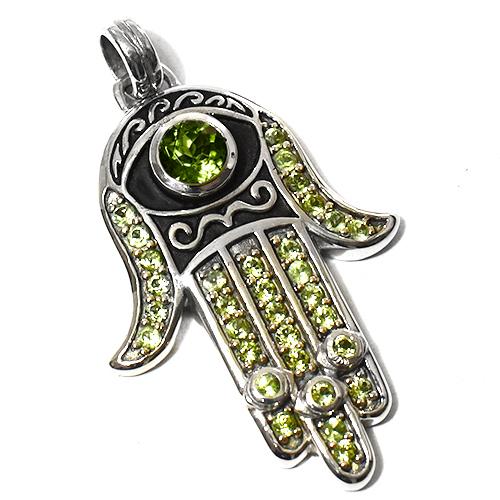【PETER STONE】ハムサ（ファティマの手） ペリドット 高品質シルバー ペンダントトップ