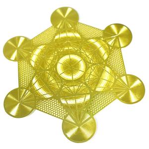 古代神聖幾何学 メタトロンキューブ フルーツオブライフ 金色 メタル（金属） カード 直径：８ｃｍ｜エナジーカード