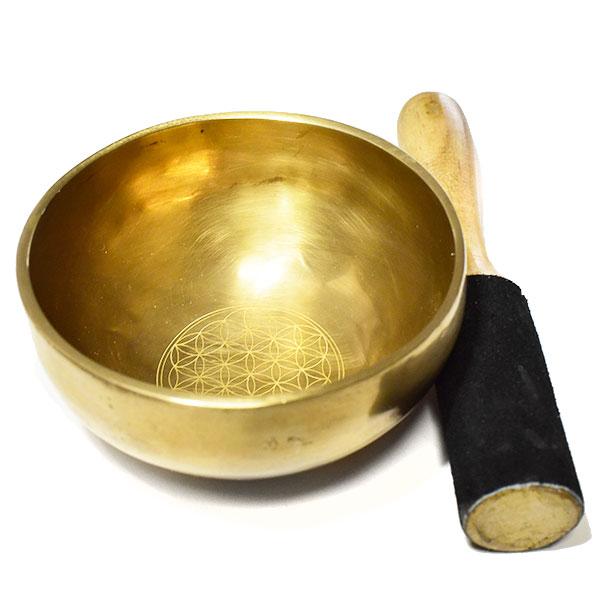【プレミアム品質】シンギングボウル フラワーオブライフ 手打ち スティック付き １２ｃｍ｜シンギング...