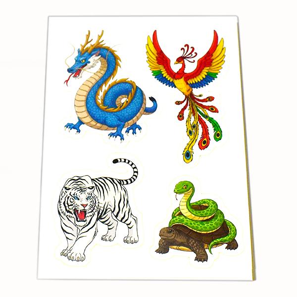 風水 四神獣 青龍 白虎 朱雀 玄武 ステッカー １枚｜ドラゴン｜竜｜風水｜陰陽【メール便対応可】