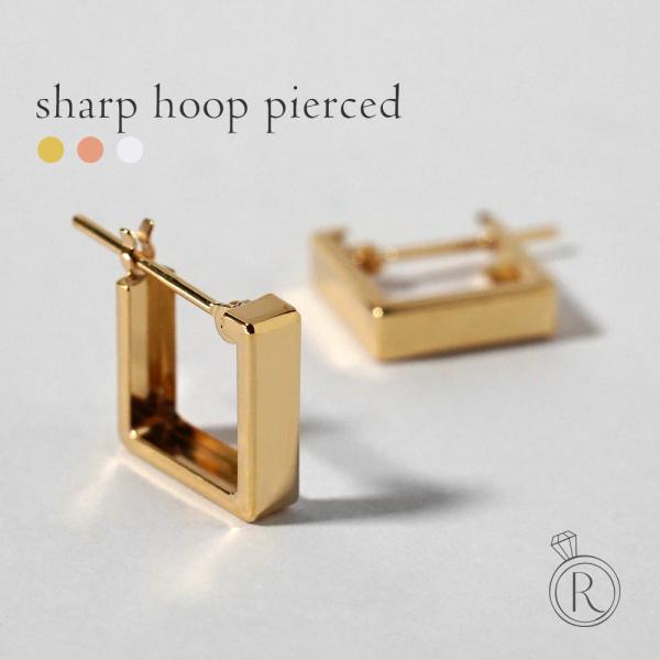K18 シャープ フープピアス レディース 18k 18金 ゴールド プラチナ 地金 四角形 スクエ...