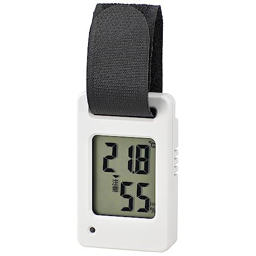 オーム(OHM) 電機 温湿度計 ミニ ポータブル デジタル バンド付き 熱中症予防 赤ランプ点滅 ...