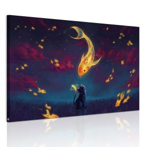 絵画 インテリア  絵 　金魚 猫 アートパネル壁飾り