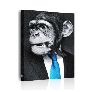 絵画 チンパンジータバコを吸うチンパンジーアートパネル