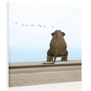 絵画　カモメ　海を見つめている象さん 象の後ろ絵画モダンアート