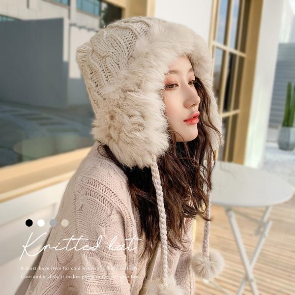 ニット帽 レディース 耳当て ボンボン イヤーマフ フライトニット 裏起毛 裏ボア ニット帽子 耳当...