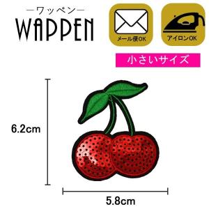 ワッペン スパンコール 縦6.2cm×横5.8cm さくらんぼ(小) チェリー アイロン貼付け可能 バッグやiPhoneケースをオリジナルに ハンドメイド 手芸 メール便 爆買