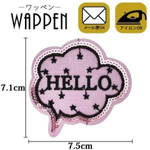 ワッペン スパンコールワッペン アイロン接着 縦7.1cm×横7.5cm 吹き出し フキダシ HELLO アップリケ アイロンワッペン 手芸 雑貨 人気 メール便 爆買