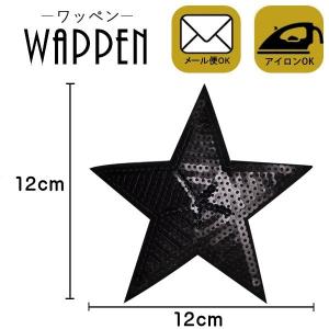 ワッペン アイロン 星 スパンコール アイロン接着可能 縦12cm×横12cm ブラック スター 星 手芸 ハンドメイド メール便 爆買