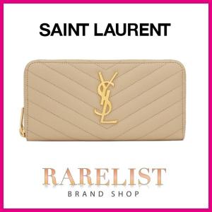 レビューを書けば送料当店負担 のサンローラン Saint Laurent Paris 財布 長財布 ラウンドファスナー 新作 パウダー ベージュ ゴールド レザー Ysl ロゴ 激安直営店 の
