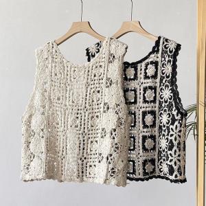 赤字覚悟!ベスト ジレ レディース 秋 花柄 刺繍 レース クロシェ編み 丸首 ノー｜raspberry-store