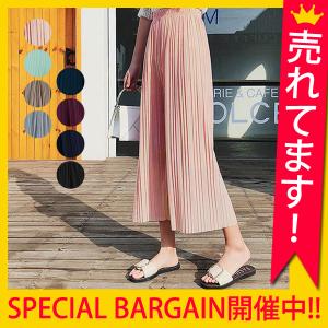 パンツ ボトムス レディース 春 夏 おしゃれ きれいめ 涼しい 7分丈 プリーツ ガウチョ 春カラー (ゆうパケット送料無料)[郵2]^b230^