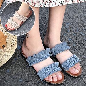 サンダル レディース 幅広 ぺたんこ 歩きやすい おしゃれ夏 フラット フリル [郵3]^bo-559^