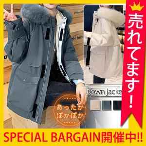 ダウンジャケット コート ファー フード 無地 ゆったり 中綿 シンプル ミドル丈 レディース ^jk130^