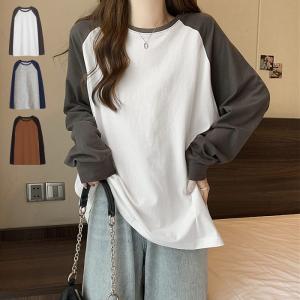 Tシャツ ラグラン レディース ロンT 長袖 春 白 おしゃれ ゆったり かわいい バイカラー カットソー [郵2]^t1083^｜raspberryy