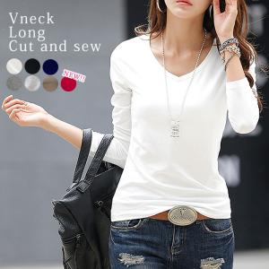 Tシャツ レディース トップス ロンT 長袖 春 黒 白 おしゃれ vネック 無地 重ね着 レイヤード インナー [郵1]^t291^｜raspberryy