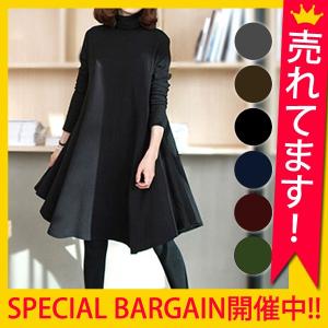 ワンピース チュニック レディース 体型カバー タートルネッ...