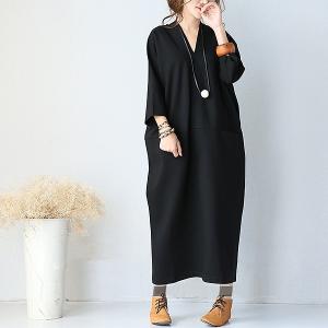 ワンピース 夏 春 レディース 半袖 大きいサイズ かわいい ミモレ 膝丈 無地 五分袖 七分袖 コクーンワンピース Vネック (w237)